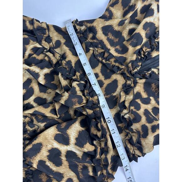 Mable Size Small Leopard Print Mini Dress Ruffle Tiered Skirt Animal Flirty - Picture 9 of 9